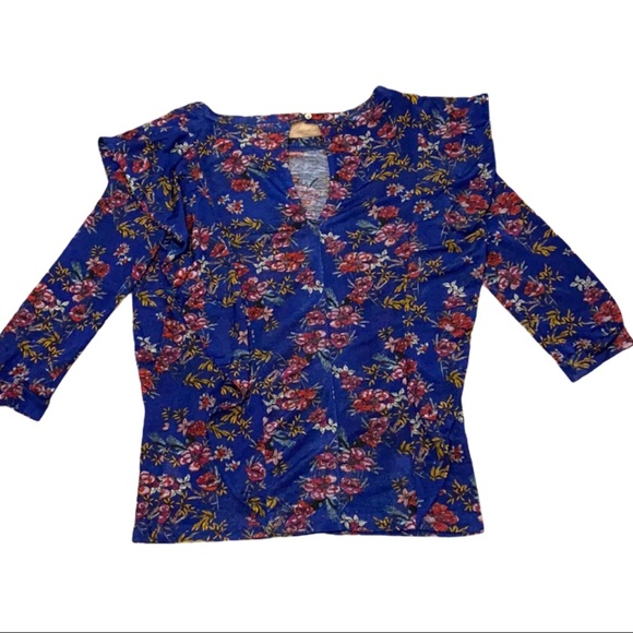 EUC Free People BOHO Blue Floral Blouse - Picture 3 of 4